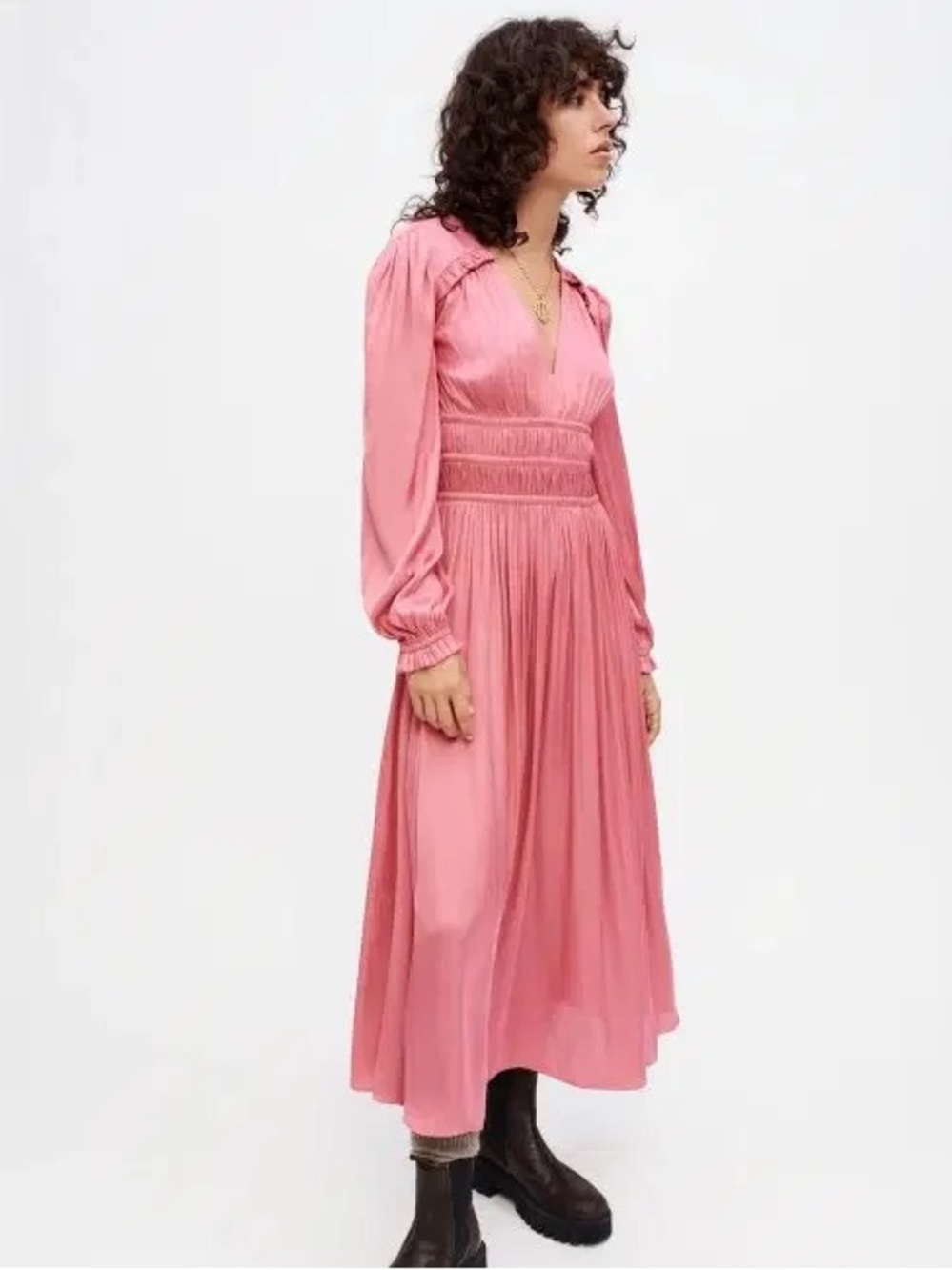 Maje Coral Pink V-Neck Long Sleeve Maxi Dress - Picture 3 of 4